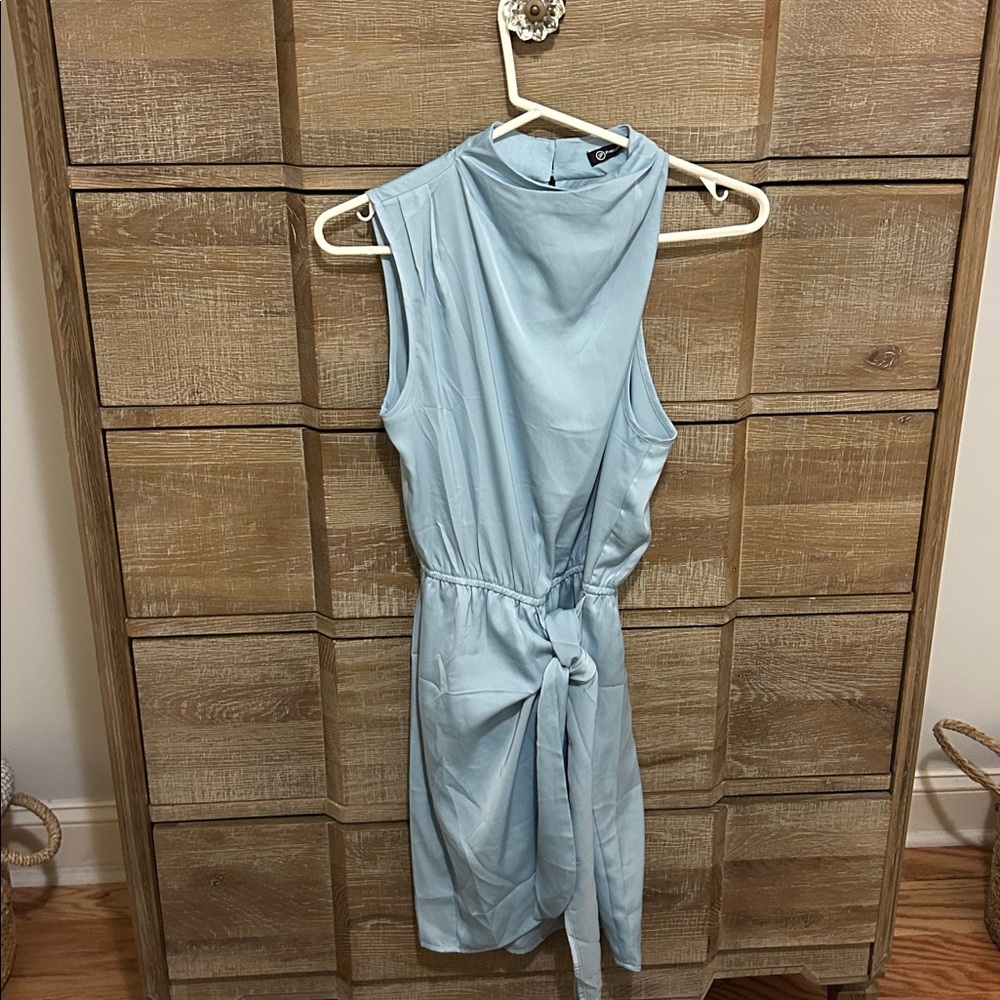 PrettyGarden One Shoulder Light Blue Satin Dress - Picture 3 of 12